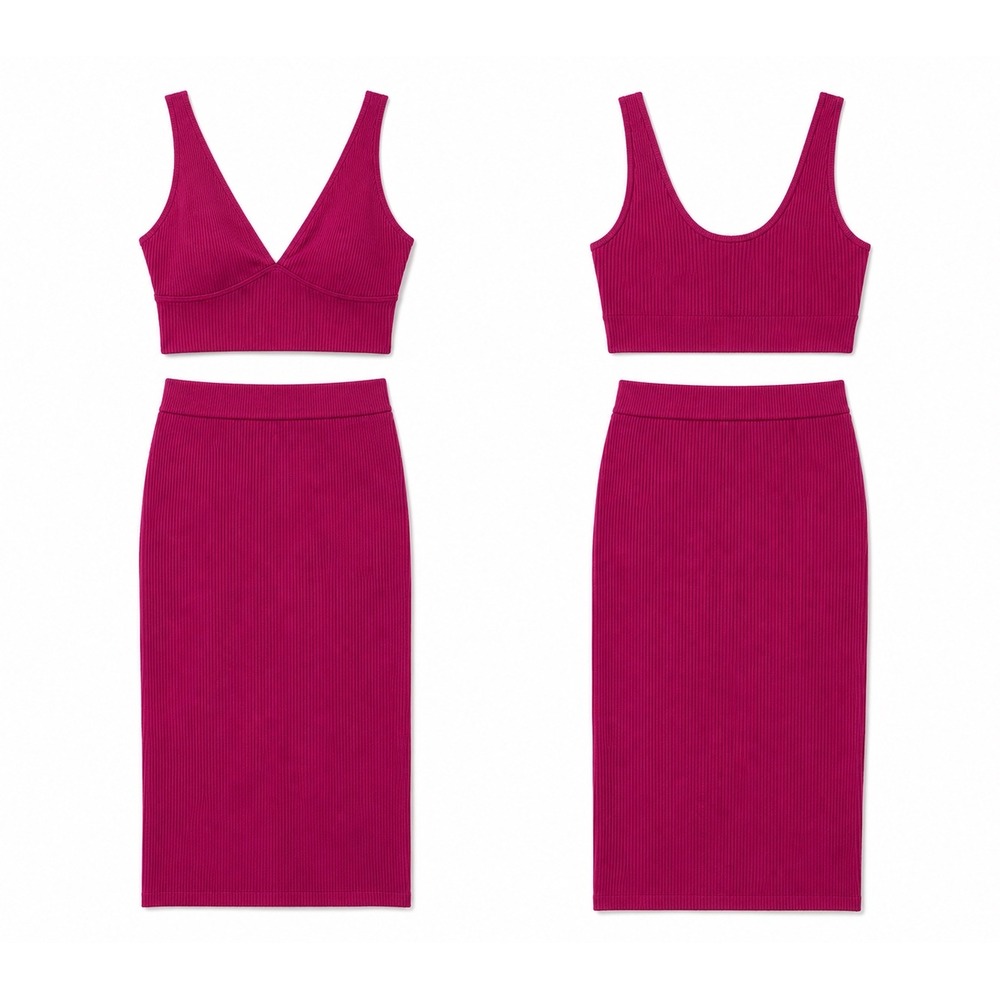 NWT House of Harlow Magenta Ribbed 2 Piece Midi Skirt Set Large - Picture 4 of 4